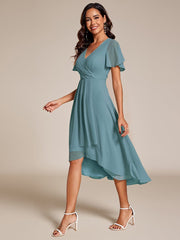 Custom Size Chiffon Elegance Short Sleeve High-Low Wedding Guest Dress