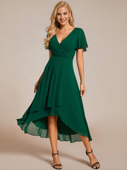 Custom Size Chiffon Elegance Short Sleeve High-Low Wedding Guest Dress