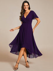 Custom Size Chiffon Elegance Short Sleeve High-Low Wedding Guest Dress