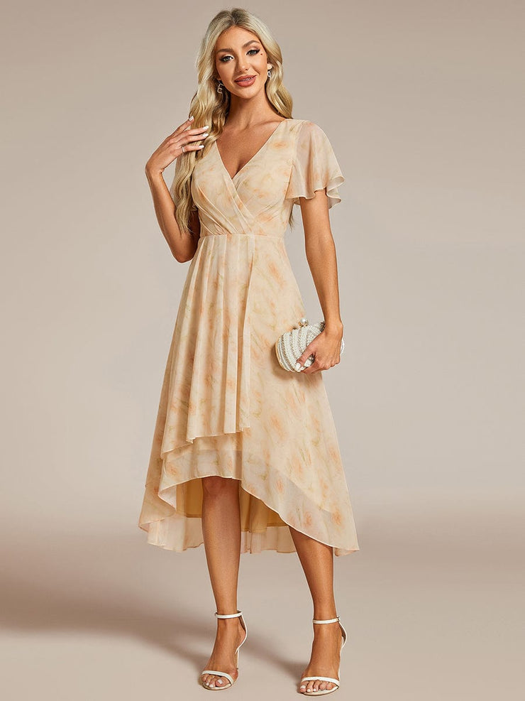 Custom Size Chiffon Elegance Short Sleeve High-Low Wedding Guest Dress