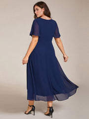 Custom Size Chiffon Elegance Short Sleeve High-Low Wedding Guest Dress