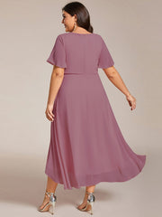 Custom Size Chiffon Elegance Short Sleeve High-Low Wedding Guest Dress