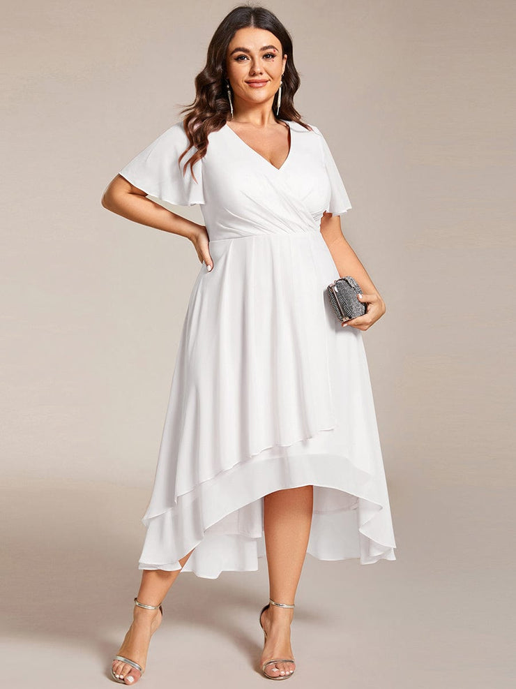 Custom Size Chiffon Elegance Short Sleeve High-Low Wedding Guest Dress