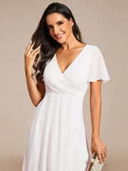 Custom Size Chiffon Elegance Short Sleeve High-Low Wedding Guest Dress