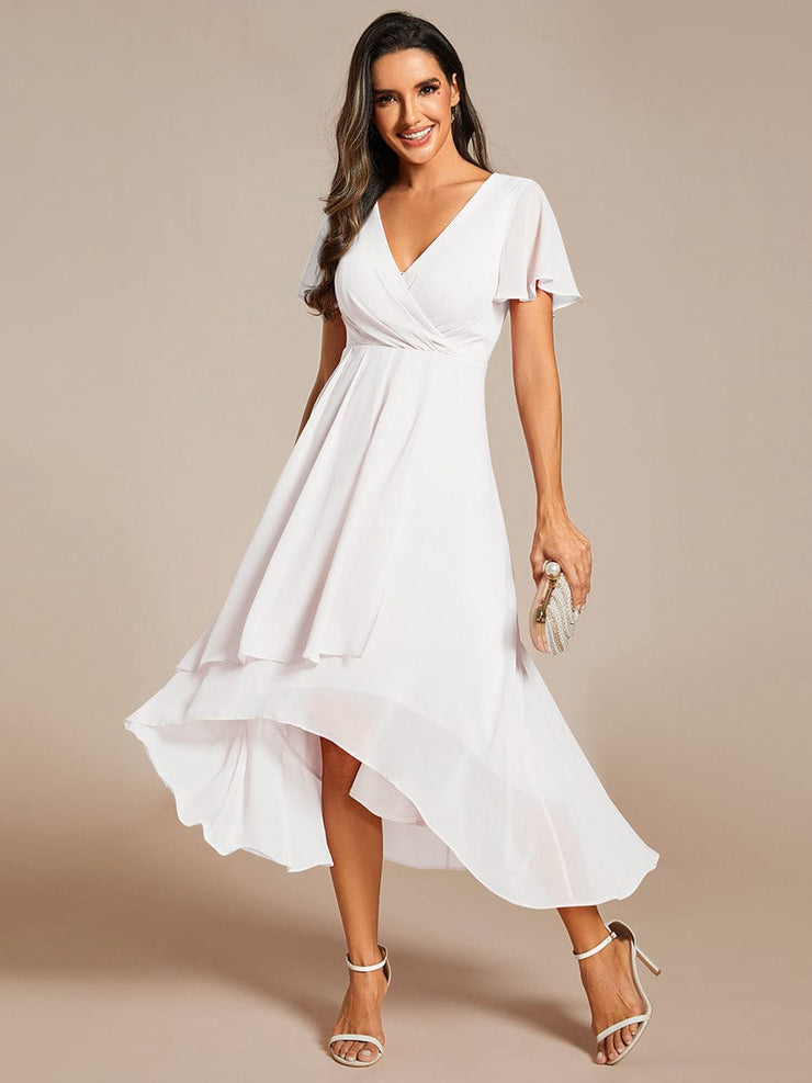 Custom Size Chiffon Elegance Short Sleeve High-Low Wedding Guest Dress