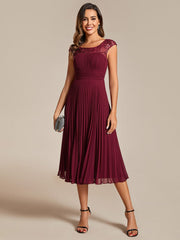 Cap Sleeves Chiffon A-Line Wedding Guest Dress with Pleats and Round Neckline