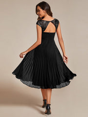 Cap Sleeves Chiffon A-Line Wedding Guest Dress with Pleats and Round Neckline