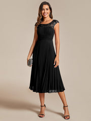 Cap Sleeves Chiffon A-Line Wedding Guest Dress with Pleats and Round Neckline