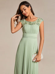 Cap Sleeves Chiffon A-Line Wedding Guest Dress with Pleats and Round Neckline