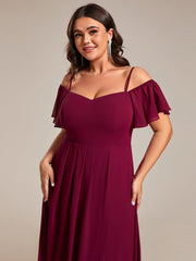 Plus Size Off-Shoulder High-Low Chiffon Wedding Guest Dresses with Short Sleeves