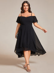 Plus Size Off-Shoulder High-Low Chiffon Wedding Guest Dresses with Short Sleeves