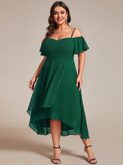 Plus Size Off-Shoulder High-Low Chiffon Wedding Guest Dresses with Short Sleeves