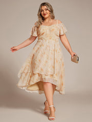 Plus Size Off-Shoulder High-Low Chiffon Wedding Guest Dresses with Short Sleeves