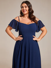 Plus Size Off-Shoulder High-Low Chiffon Wedding Guest Dresses with Short Sleeves