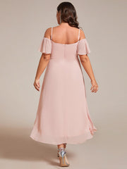 Plus Size Off-Shoulder High-Low Chiffon Wedding Guest Dresses with Short Sleeves