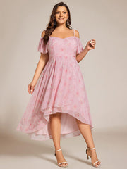 Plus Size Off-Shoulder High-Low Chiffon Wedding Guest Dresses with Short Sleeves