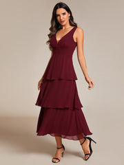 Layered hem V-Neck Sleeveless A-Line Chiffon Wedding Guest Dress