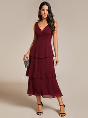 Layered hem V-Neck Sleeveless A-Line Chiffon Wedding Guest Dress