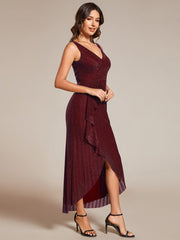 Sleeveless High-Low Fishtail Wedding Guest Dress with Lotus Leaf