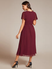 Midi V-Neck Empire Waist Ruffle Sleeves Wedding Guest Dress