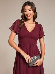 Midi V-Neck Empire Waist Ruffle Sleeves Wedding Guest Dress