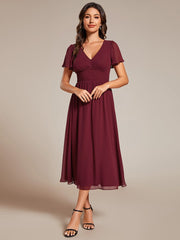 Midi V-Neck Empire Waist Ruffle Sleeves Wedding Guest Dress