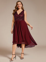 Elegant Sleeveless V-Neck Sequin Bodice Chiffon Wedding Guest Dress