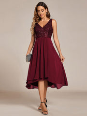 Elegant Sleeveless V-Neck Sequin Bodice Chiffon Wedding Guest Dress