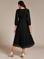 Romantic Long Sleeve High-Low Lace Wedding Guest Dress with Ruffle Details