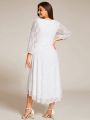 Romantic Long Sleeve High-Low Lace Wedding Guest Dress with Ruffle Details