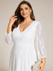 Plus Size Long Sleeve High-Low Lace Wedding Guest Dress with Ruffle Details