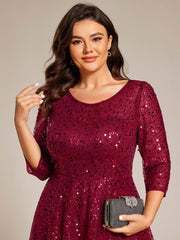 Dazzling Sequin A-Line Midi Wedding Guest Dress with Long Sleeves