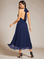 Halter Tie Neck Backless High Low Chiffon Wedding Guest Dress