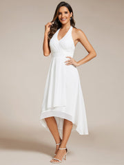 Halter Tie Neck Backless High Low Chiffon Wedding Guest Dress