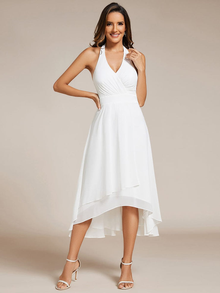 Halter Tie Neck Backless High Low Chiffon Wedding Guest Dress