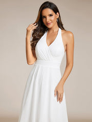 Halter Tie Neck Backless High Low Chiffon Wedding Guest Dress