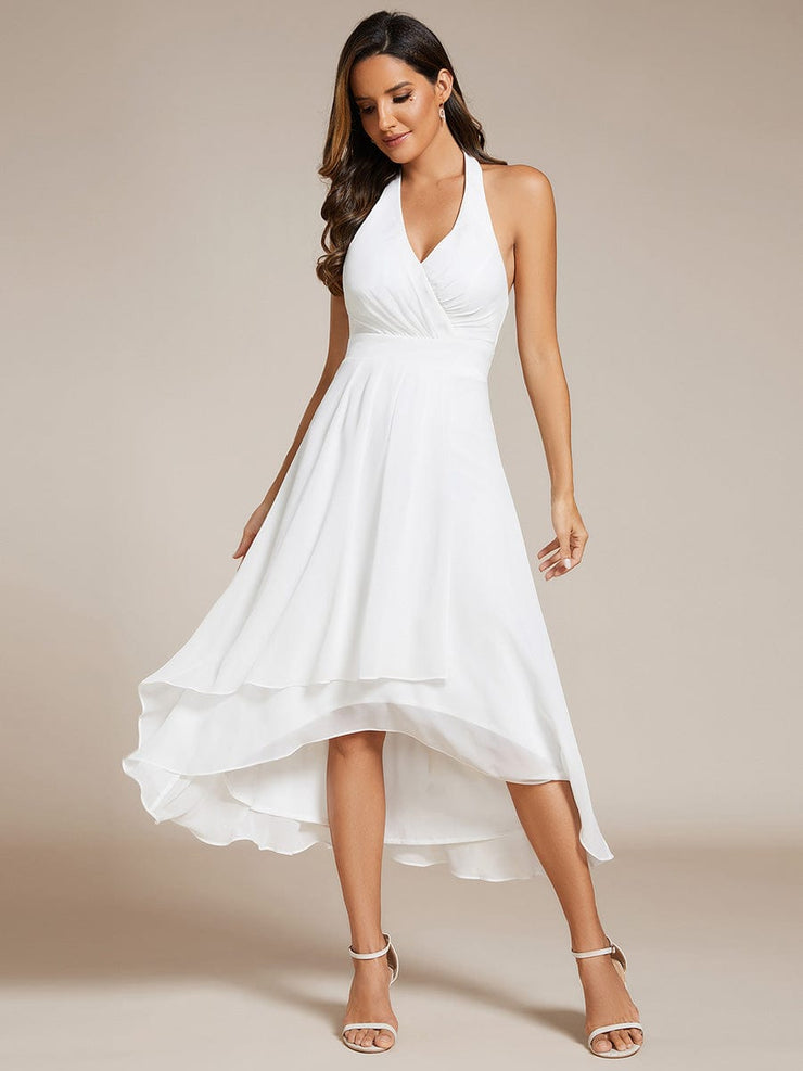 Halter Tie Neck Backless High Low Chiffon Wedding Guest Dress