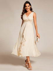 Sleeveless Twist Knot A-Line Lotus Leaf Shimmering Wedding Guest Dress