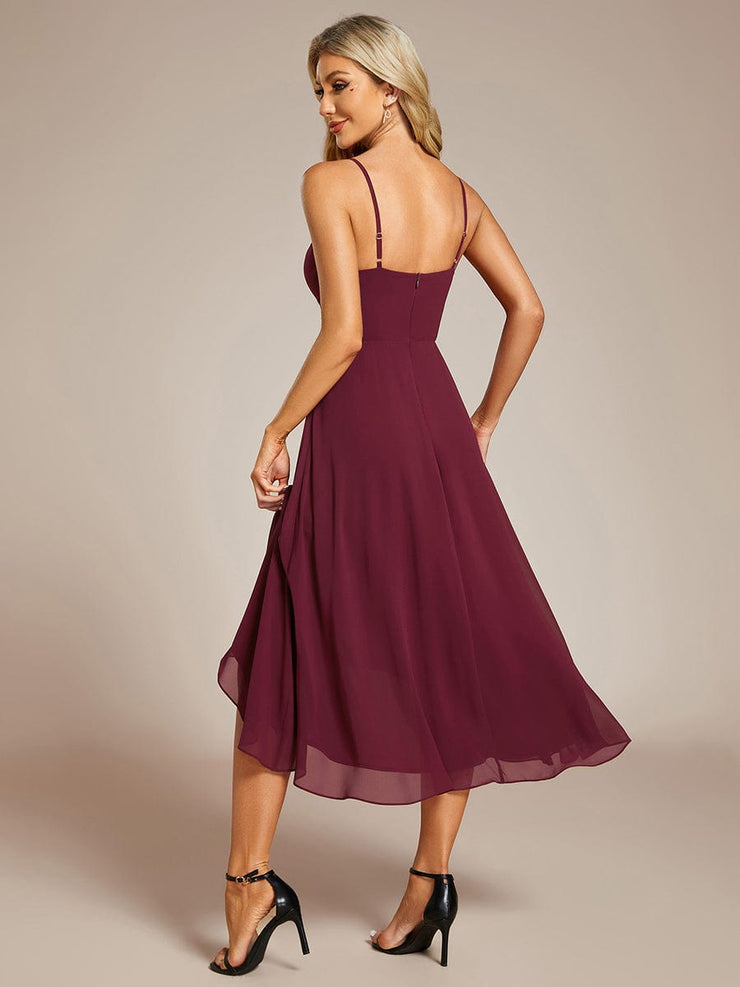 Elegant V-Neck Spaghetti Strap High-Low Chiffon Wedding Guest Dress