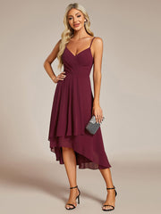 Elegant V-Neck Spaghetti Strap High-Low Chiffon Wedding Guest Dress