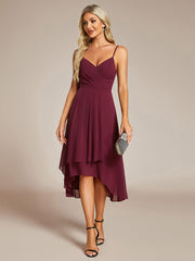 Elegant V-Neck Spaghetti Strap High-Low Chiffon Wedding Guest Dress