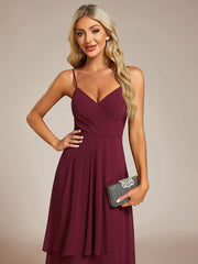 Elegant V-Neck Spaghetti Strap High-Low Chiffon Wedding Guest Dress