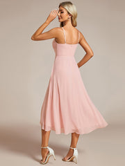 Elegant V-Neck Spaghetti Strap High-Low Chiffon Wedding Guest Dress