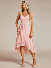 Elegant V-Neck Spaghetti Strap High-Low Chiffon Wedding Guest Dress