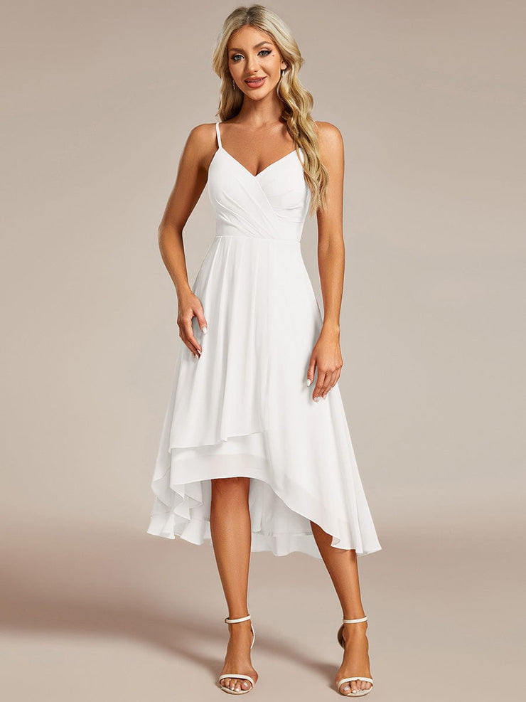 Elegant V-Neck Spaghetti Strap High-Low Chiffon Wedding Guest Dress