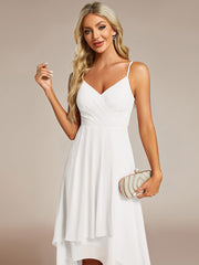 Elegant V-Neck Spaghetti Strap High-Low Chiffon Wedding Guest Dress