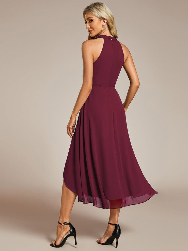 Midi A Line Sleeveless Halter Neck Wedding Guest Dress in Chiffon