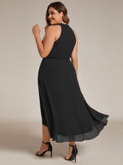 Midi A Line Sleeveless Halter Neck Wedding Guest Dress in Chiffon