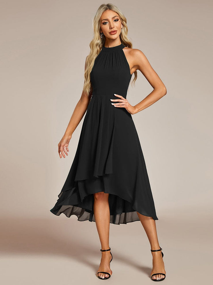 Midi A Line Sleeveless Halter Neck Wedding Guest Dress in Chiffon