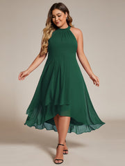 Plus Size Chiffon Sleeveless Halter Neck Midi Wedding Guest Dress